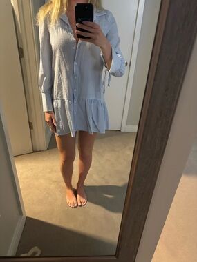 Light Blue Striped Button-Down Mini Dress